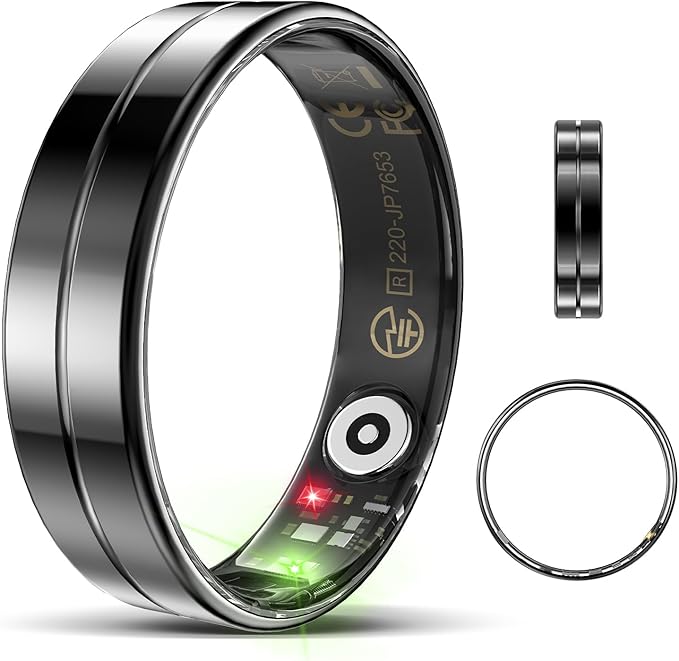 Ultra-Thin Smart Ring for Women Men,Sleep Tracker Ring with Heart Rate, Waterproof Fitness Ring for Activity Monitoring/Steps/Calories,No Subscription Fee,for iSO & Android (Black,8#)