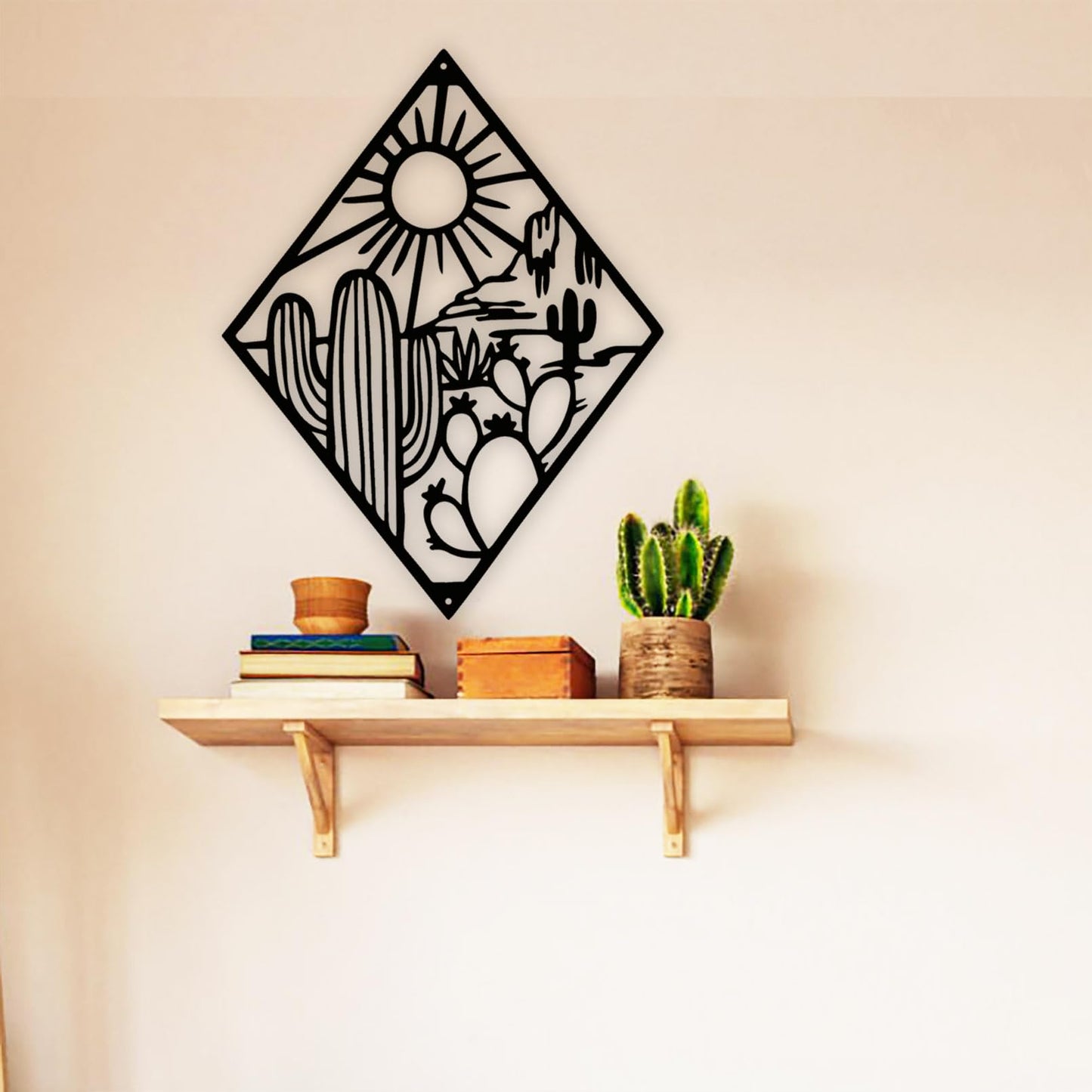 Jidecor Metal Western Cactus Desert Wall Hanging Decor Silhouette Wall Art for Home Living Room Bedroom Kitchen outdoor decor (Black)