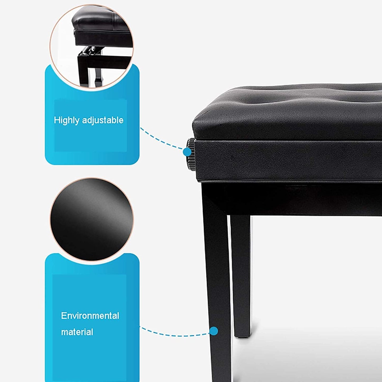 FKTHYO Piano Stool Piano Bench Dressing Table Stool Piano Stool Ergonomic Luxury Wooden Piano Bench Soft Leather Padded Seat, with Book Storage Compartment, Sturdy and Durable,Black