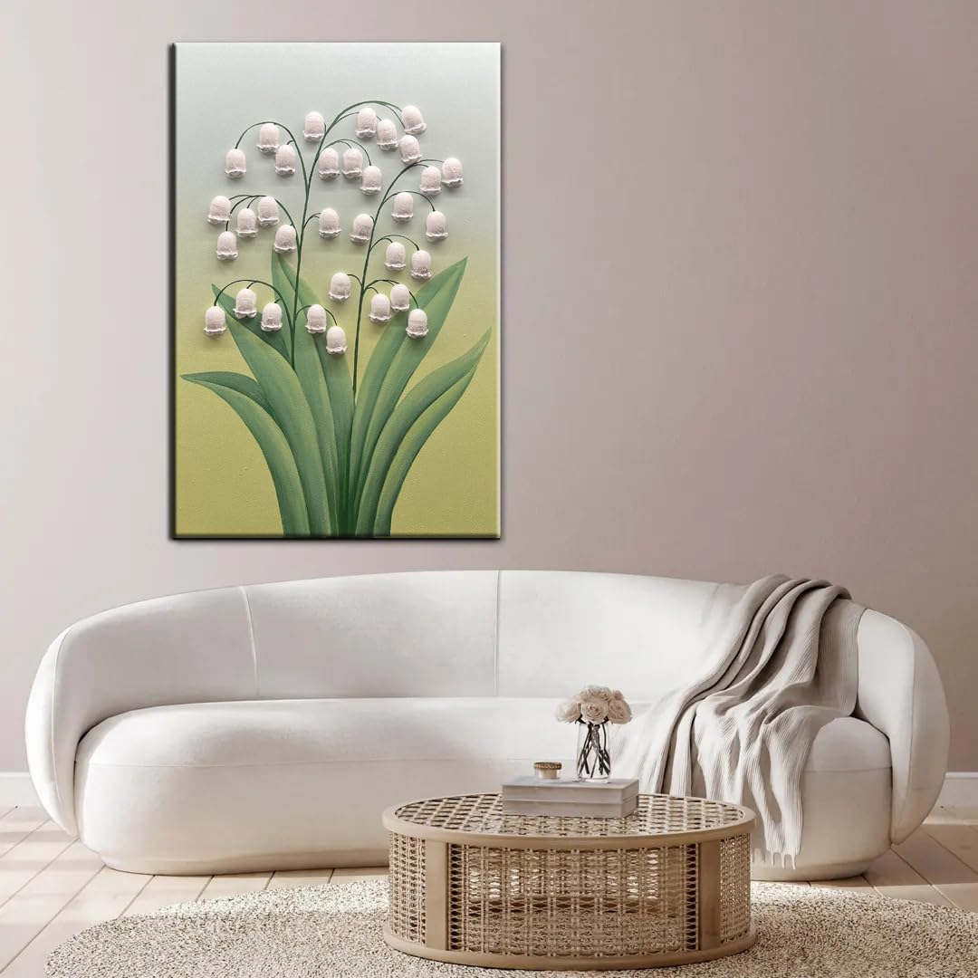 36x24inch Wall Art ,Minimalist Wall Art hand painted Texture Wall Art Oil Paintings , 3D Lily of the Valley White Floral Canvas Wall Art ,Modern Home Wall Decor ,Wall Art for Bedroom ,Dining Room Wall Decor