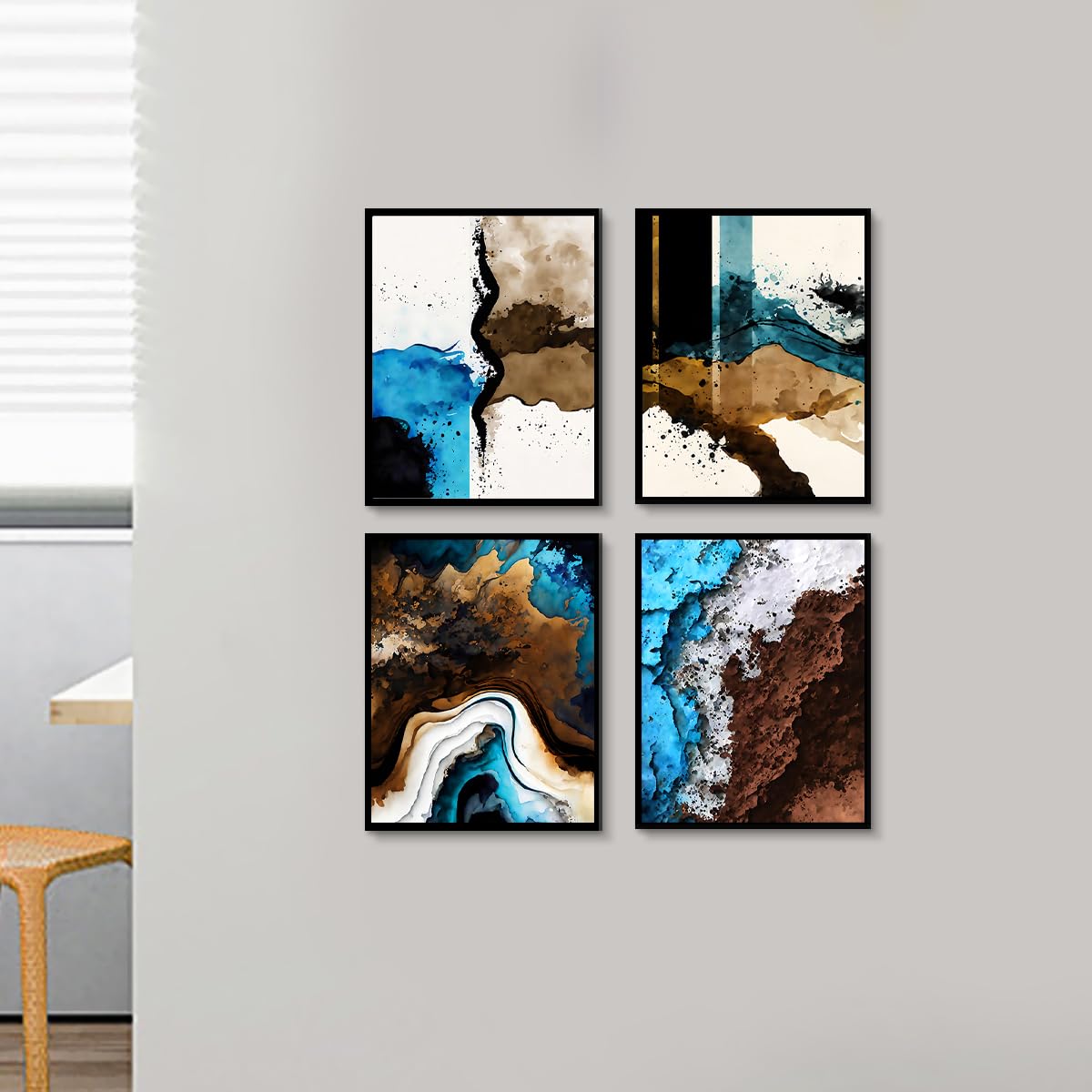 QPOKLAF Abstract Canvas Wall Art for Living Room, Brown Blue Art Posters Living Room Modern Art Decorations Set of 4 (8x10 Inch, Unframed)