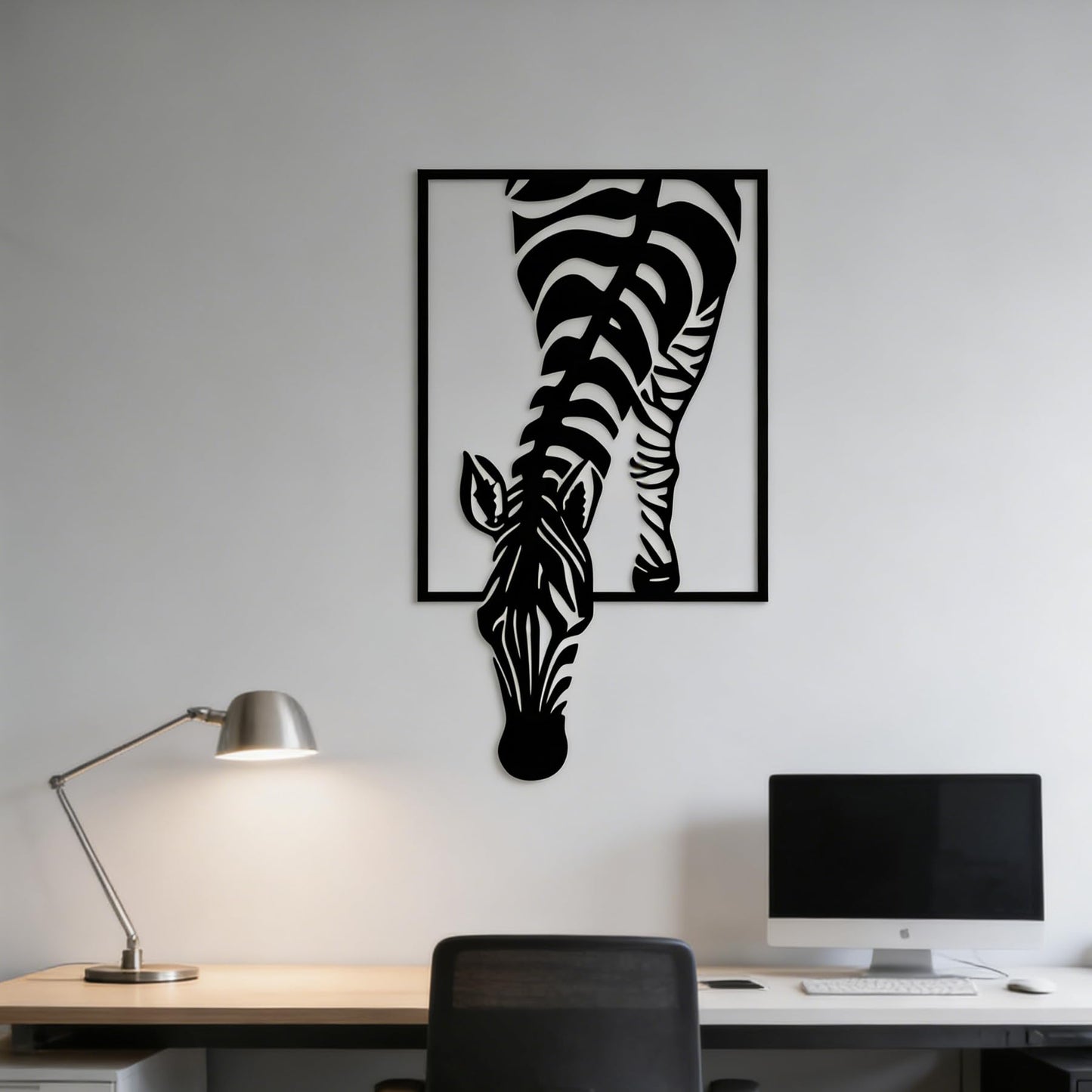 Black Metal Zebra Wall Art, Safari Wildlife Metal Wall Decor, Modern Animal Silhouette Wall Hanging for Living Room Bedroom Hallway Home Office, 3D Window Frame Style African Zebra Decor Gift for Home Decoration 13.78x7.87 inches