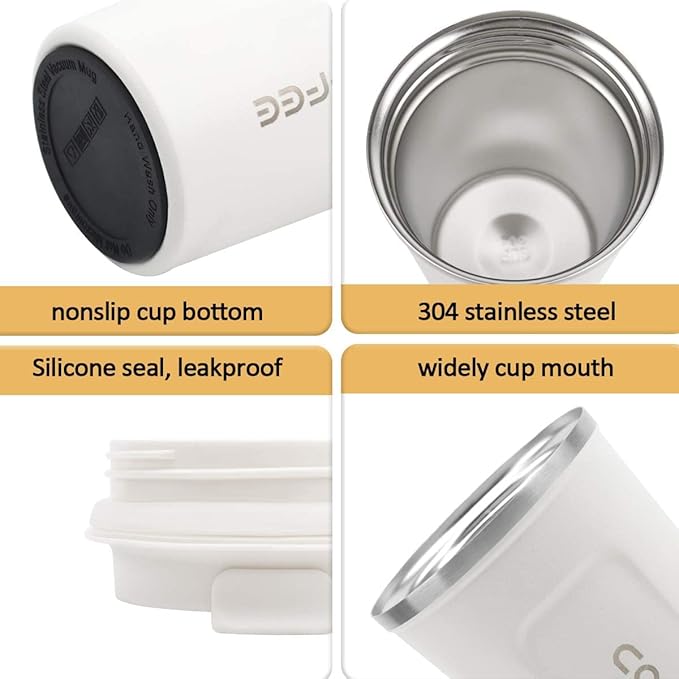 CS COSDDI 12 oz Stainless Steel Vacuum Insulated Tumbler - Coffee Travel Mug Spill Proof with Lid - Coffee Cup for Keep Hot/Ice Coffee,Tea and Beer (White)