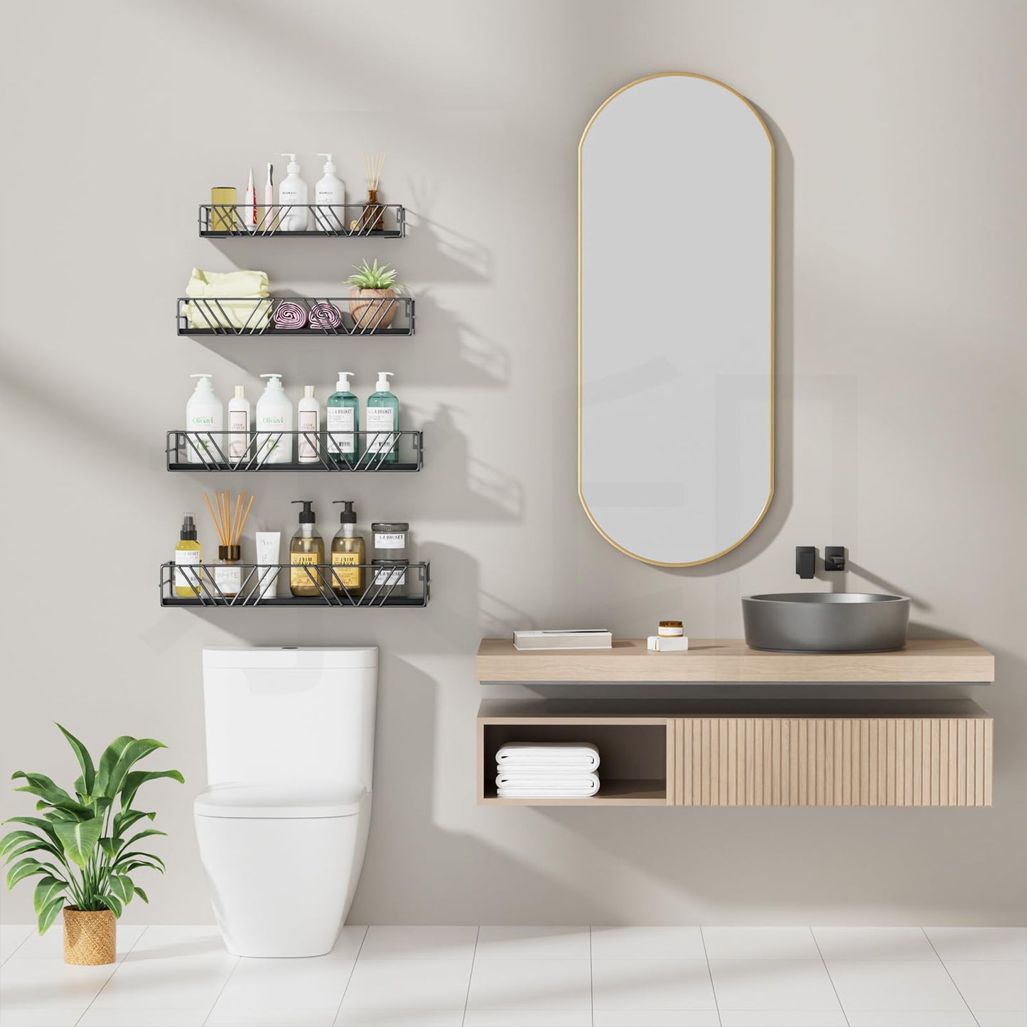 Amaoot Floating Shelves for Wall Set of 4, Different Sizes Mounted Wood Floating Shelf, Wall Shelves for Living Room,Bedroom, Bathroom, Kitchen, Farmhouse Decor, Office
