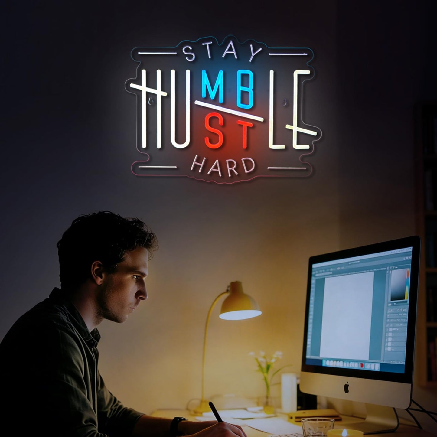 Hustle Neon Sign Humble Neon Sign for Wall Decor Stay Humble Hustle Hard USB Dimmable LED Neon Lights for Boys Girls Room Office Gameroom Men Cave Holiday Birthday Christmas Gift