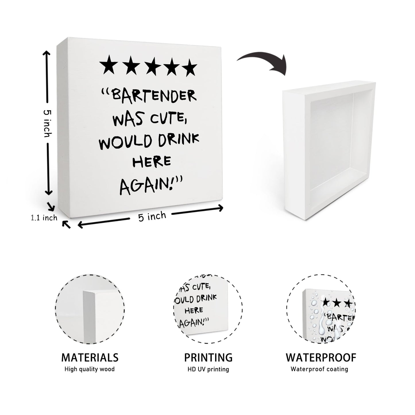 OFlich Funny coffee wine bar accessories Wooden Box Desk Sign, Wine Bar Table Decor, Trendy Decor, 5×5 Inch
