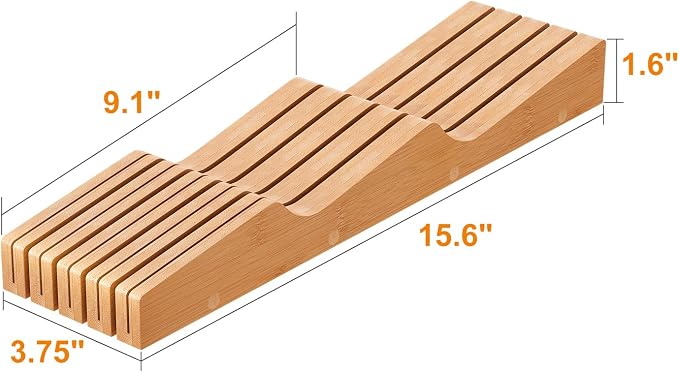 In-Drawer Knife Block Organizer - Bamboo Wood Drawer Knife Organizer-Protecting Knife Organizer Block (Not Included) (Natural, 9 Knives Dock)