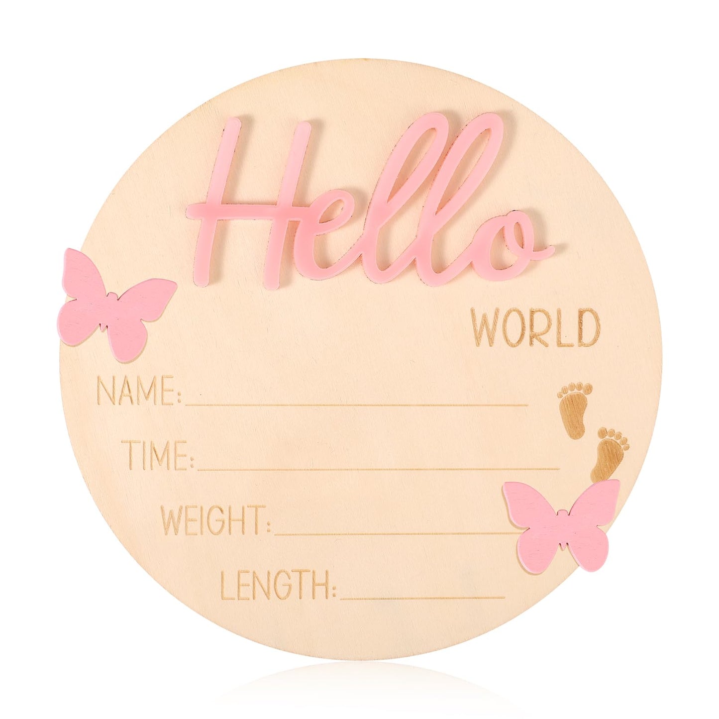 Baby Announcement Board, Wooden Hello World Welcome Newborn Plaque Baby Birth Name Sign Board for New Born Boys Girls Photo Props Hospital Nursery Home