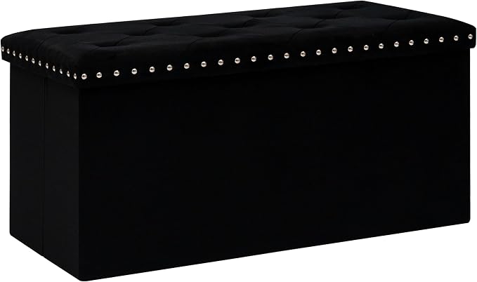 B FSOBEIIALEO Storage Ottoman Cube Folding Tufted Ottomanse, Storage Boxes Footrest for Bedroom, Luxury Velvet Fabric 30 * 15 * 15 Inches Black