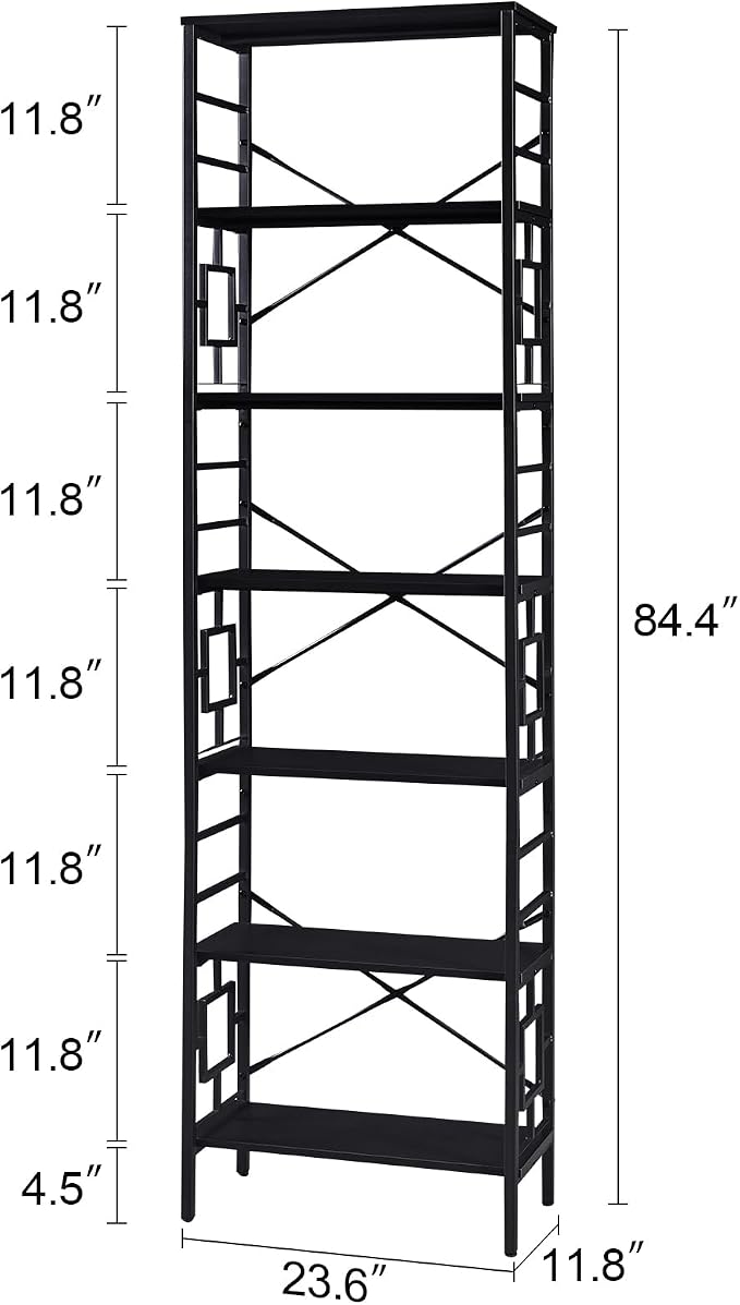 HOMISSUE Tall Bookshelf, 84 Inch Industrial Bookshelf with Metal Frame and Open Shelves, 7 Tier Metal Bookshelves and Bookcases, Rustic Tall Book Shelf for Office, Living Room and Bedroom, Black