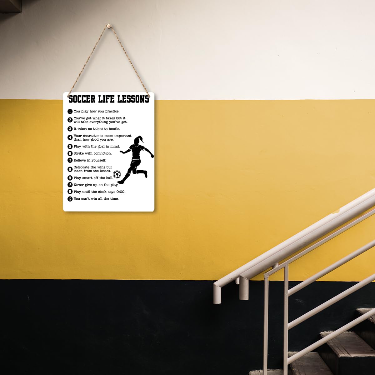 Soccer Life Lessons Wood Sign Inspirational Soccer Wall Art Decor Signs for Women Players Living Room Game Room Playroom Bedroom Gym Decor 8x10 Inch