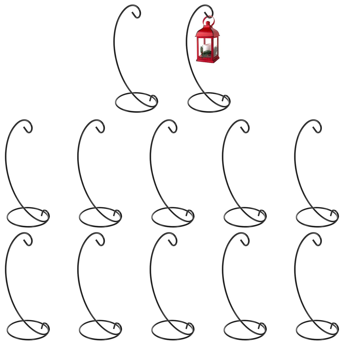 xozeooeu 12 Pack Ornament Display Stands, 9.1 Inch Black Iron Hanging Hook Rack Holder for Christmas Decorations, Glass Globe Terrarium, Witch Ball and Air Plant Display