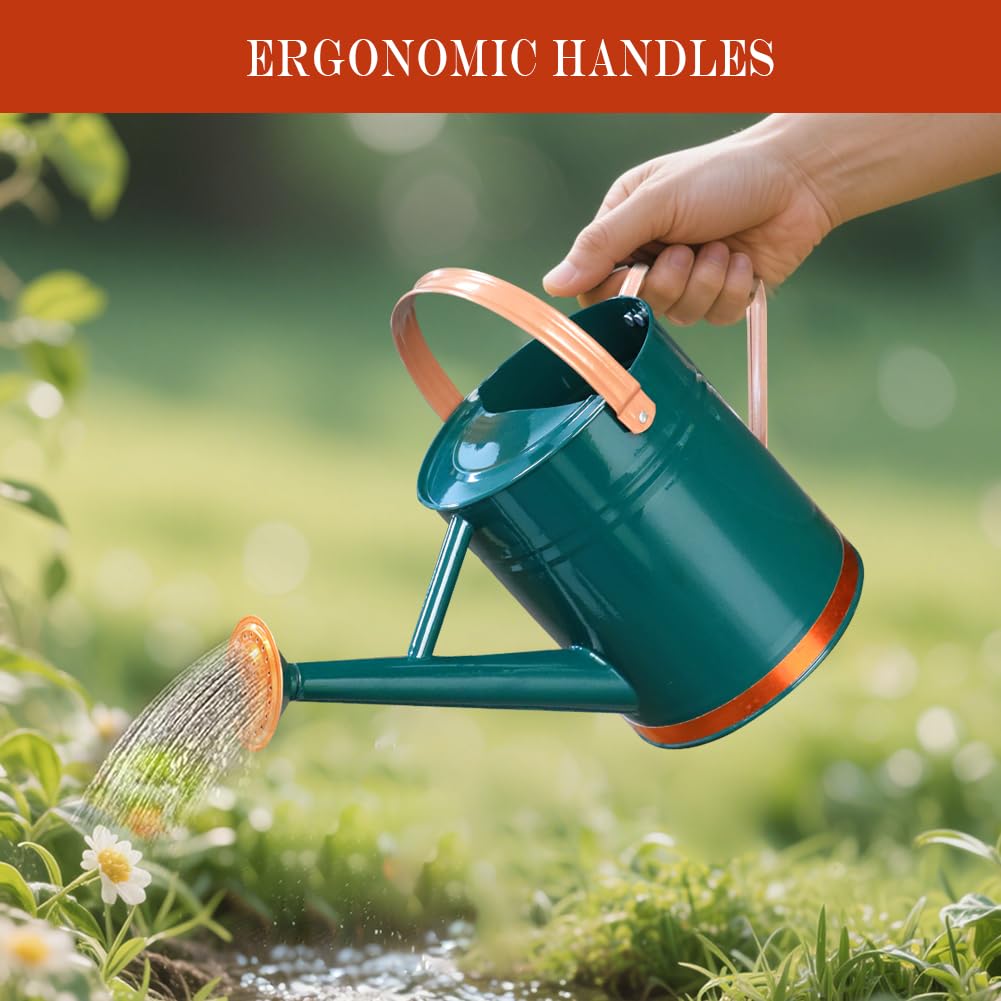 yourjoy Metal Watering Can, One Gallon Watering Cans Stainless Steel for Outdoor Indoor Garden Plants Watering (One Gallon Green Decorative Strip)