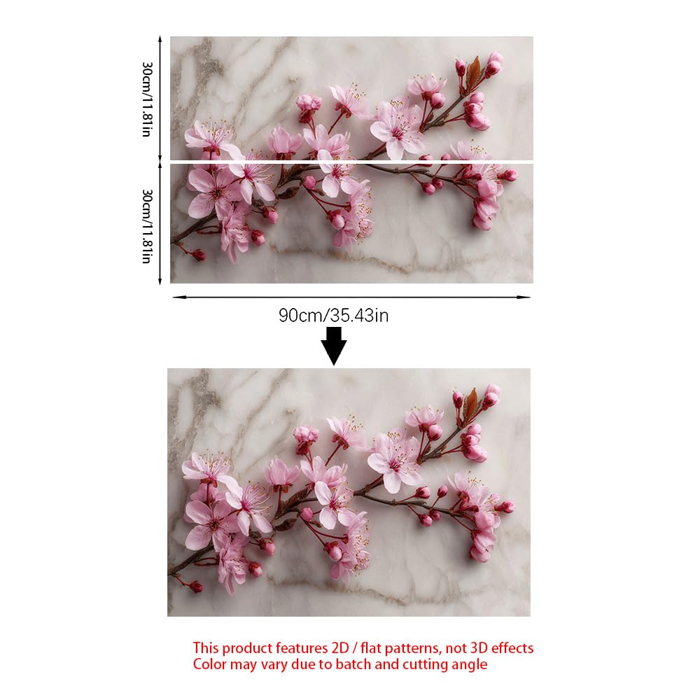 Cmialusie Peel and Stick Wall Sticker 35.4 x 23.6 Inch Cherry Blossom Marble Decorative Wall Decal for Home