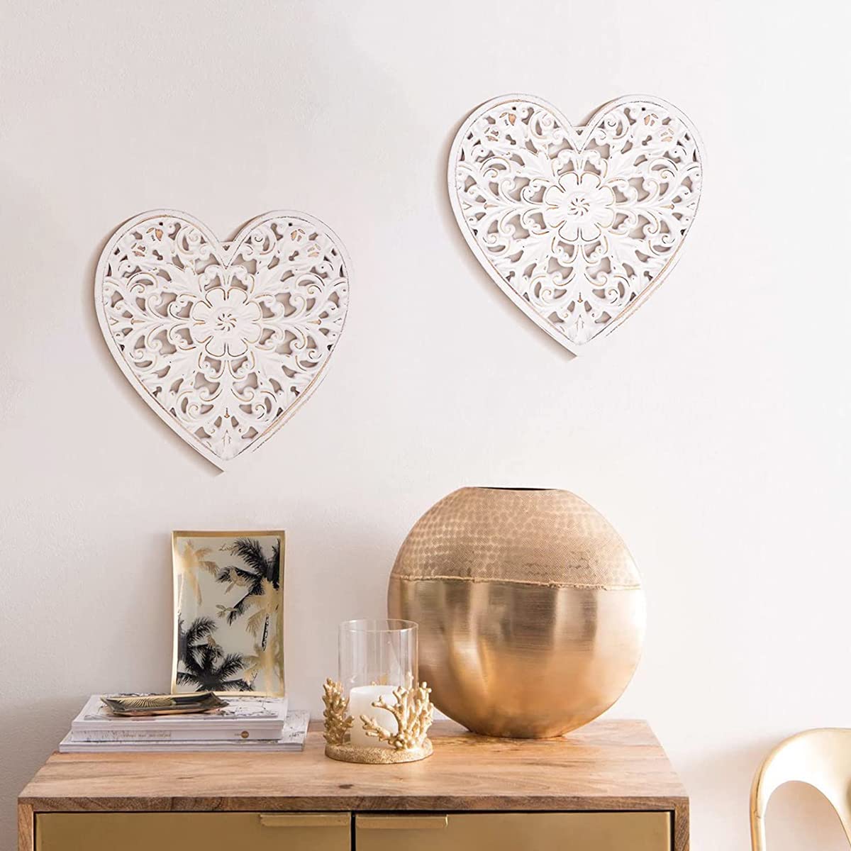 HOTBEST Wooden Wall Decor Floral Hollow Carved Wall Panel Hanging Decor Rustic Art Sculpture Home Ornament for Hallway Bedroom Living Room Cafe Office (Heart Shape 30 * 30cm)