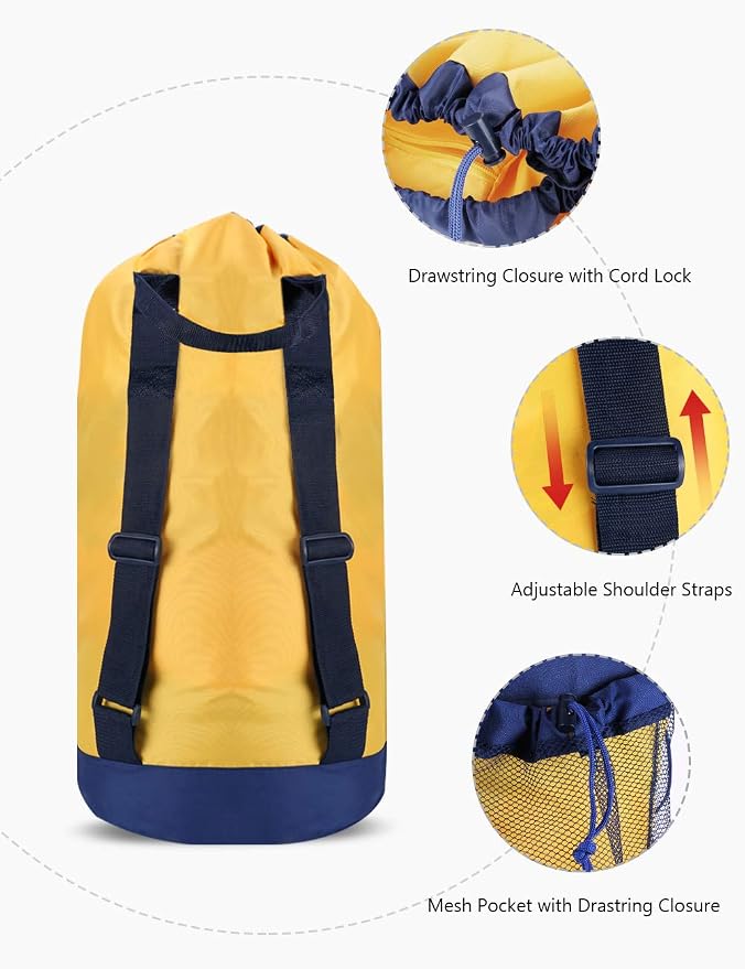 Dalykate Backpack Laundry Bag, Laundry Backpack with Shoulder Straps and Mesh Pocket Durable Nylon Clothes Hamper Bag with Drawstring Closure for College, Travel, Laundromat, Apartment
