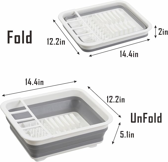 Collapsible Dish Drying Rack, Foldable Dinnerware Drainer Organizer for Storage Kitchen Counter RV Accessories Portable Rack Holders for Dishes Plates and Cups Camping Travelling Space Saver Essential