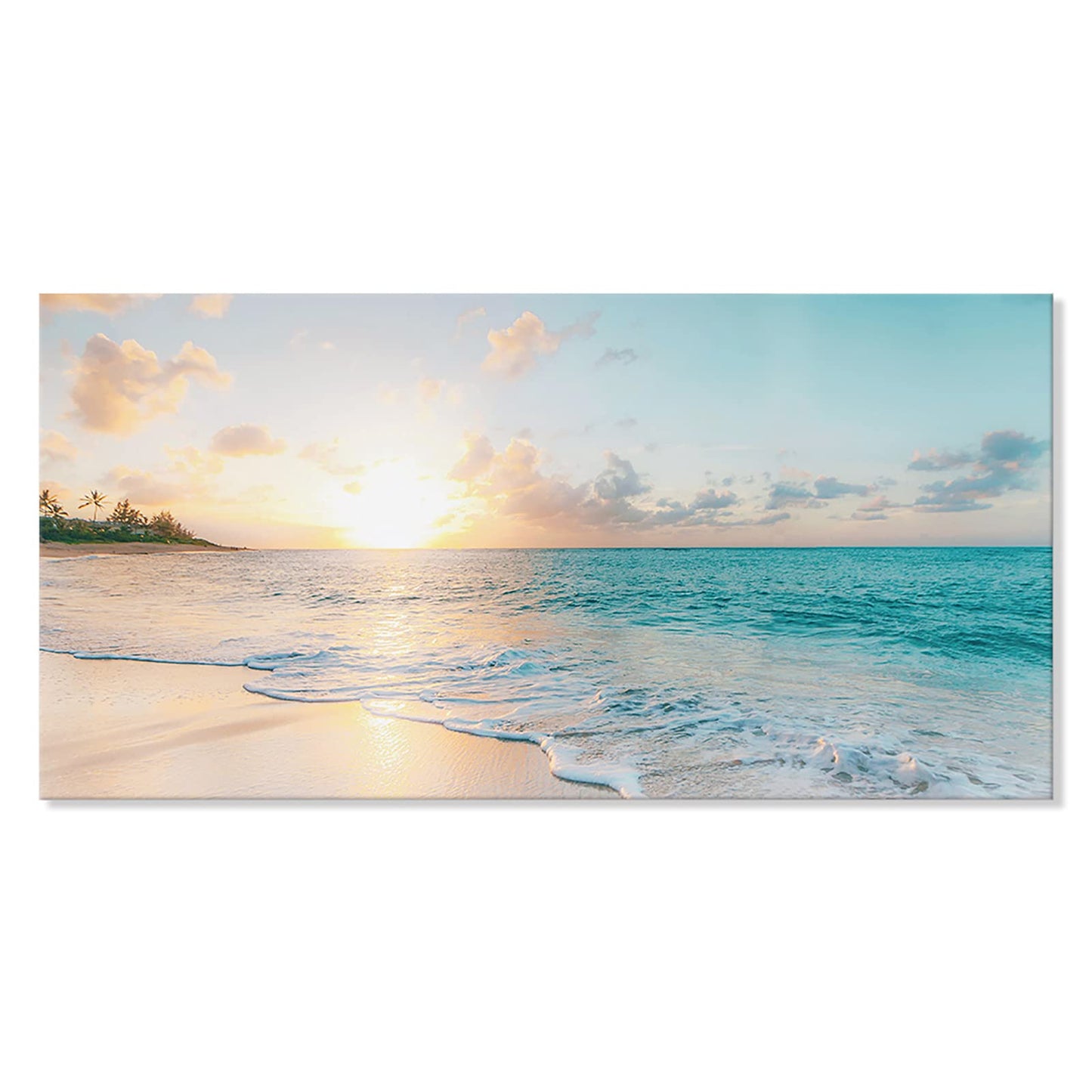 Goldfoilart Ocean Beach Sunset Canvas Wall Art for Bedroom Seascape Paintings Coastal Picture Framed Artwork for Bathroom Living Room Office Wall Decor 20" x 40"