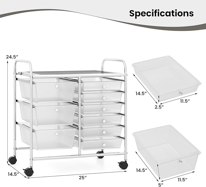 Giantex 9 Drawers Rolling Cart, Classroom Organizers, Storage Cart with Wheels, for Teacher Office Home School Supplies Tool Craft Art Paper, Clear
