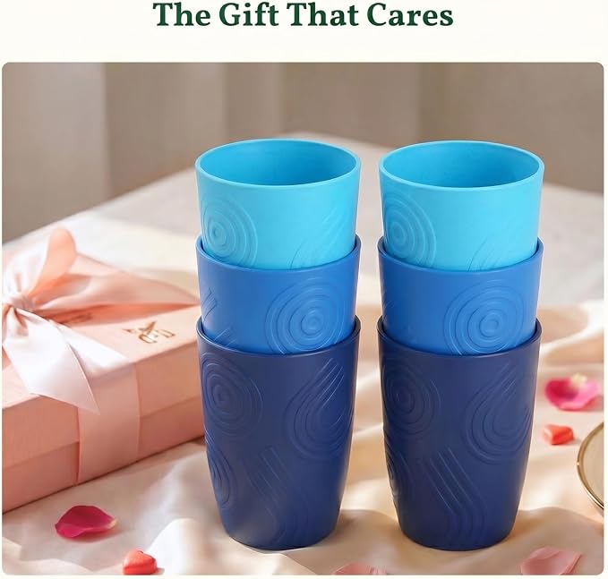 Homienly Cup Sets for Kitchen 12oz Wheat Straw Cups Unbreakable Drinking Cups Set of 6 - Lightweight,Reusable Cups for Kitchen, Outdoor- Blue Sky
