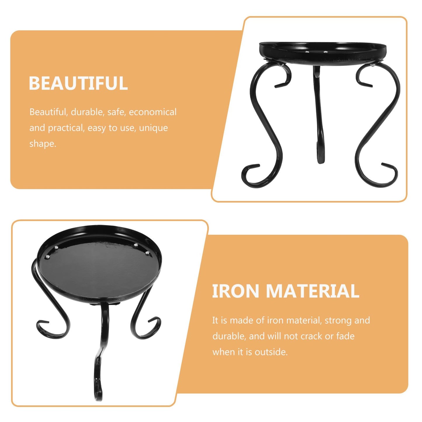 Lurrose Iron Flower Pot Holder Plant Stand for Indoor Outdoor Use, Single-layer Black Iron Flower Rack 2pcs, Floor-standing Plant Pot Display Shelf for Balcony Garden Patio