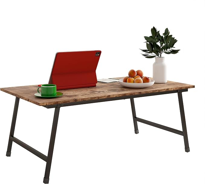 Black Coffee Table Foldable,Simple Modern Rectangular Center Table, Industrial Wood Tabletop and Metal Frame, Low Coffee Table for Home Office, Living Room,No Assembly,Rustic Brown