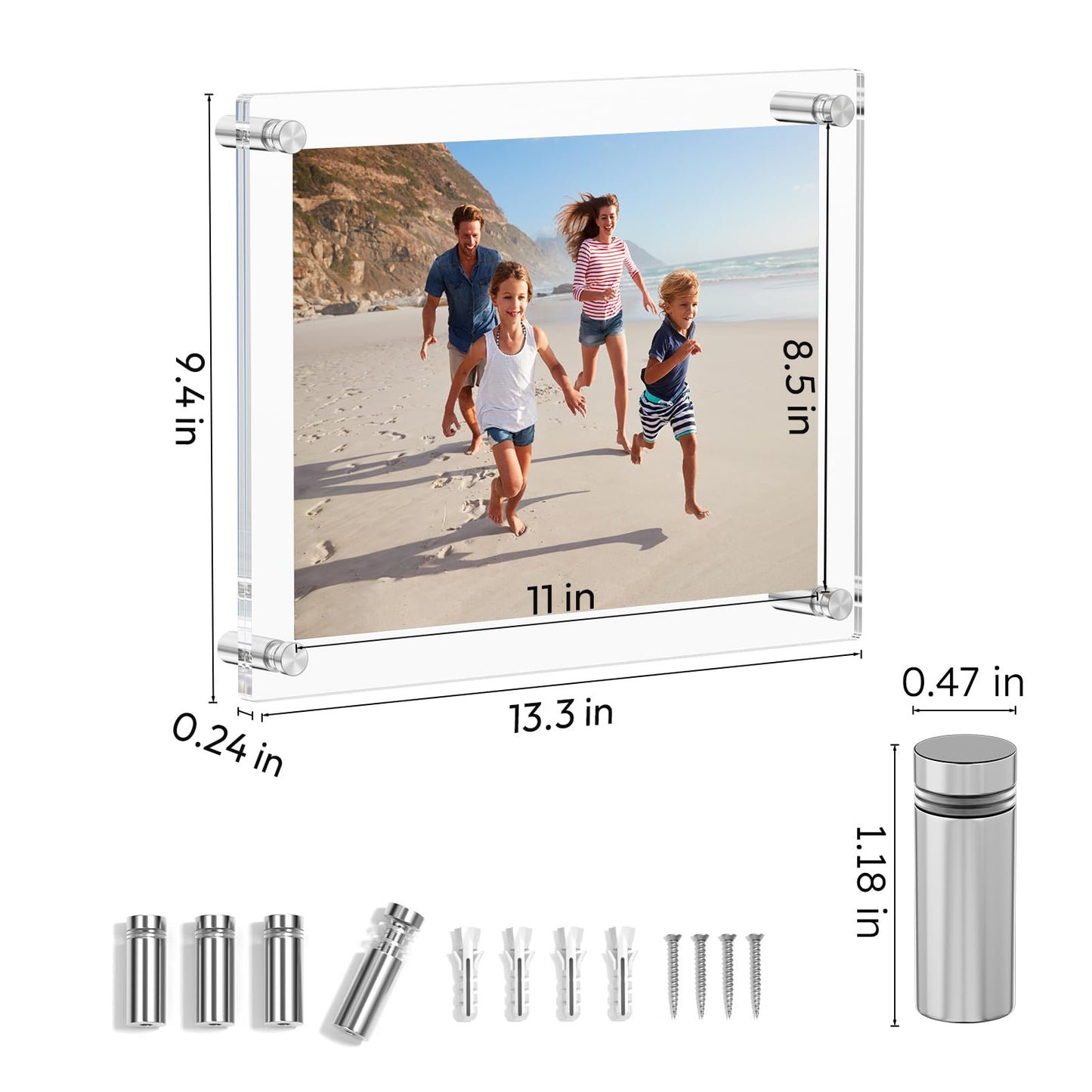 AITEE 8.5x11 Acrylic Picture frame 4 Packs,Modern Hanging Transparent Lucite Square Frames for Photo Diploma Degree Certificate Art Wedding Gallery Display, Double Panel