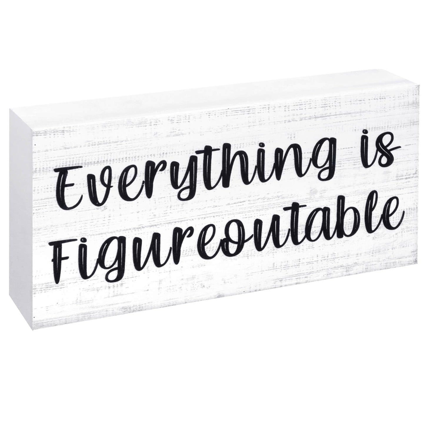 Esur Home Office Desk Decor - Inspirational Farmhouse Wooden Box Sign - Everything is Figureoutable(White)