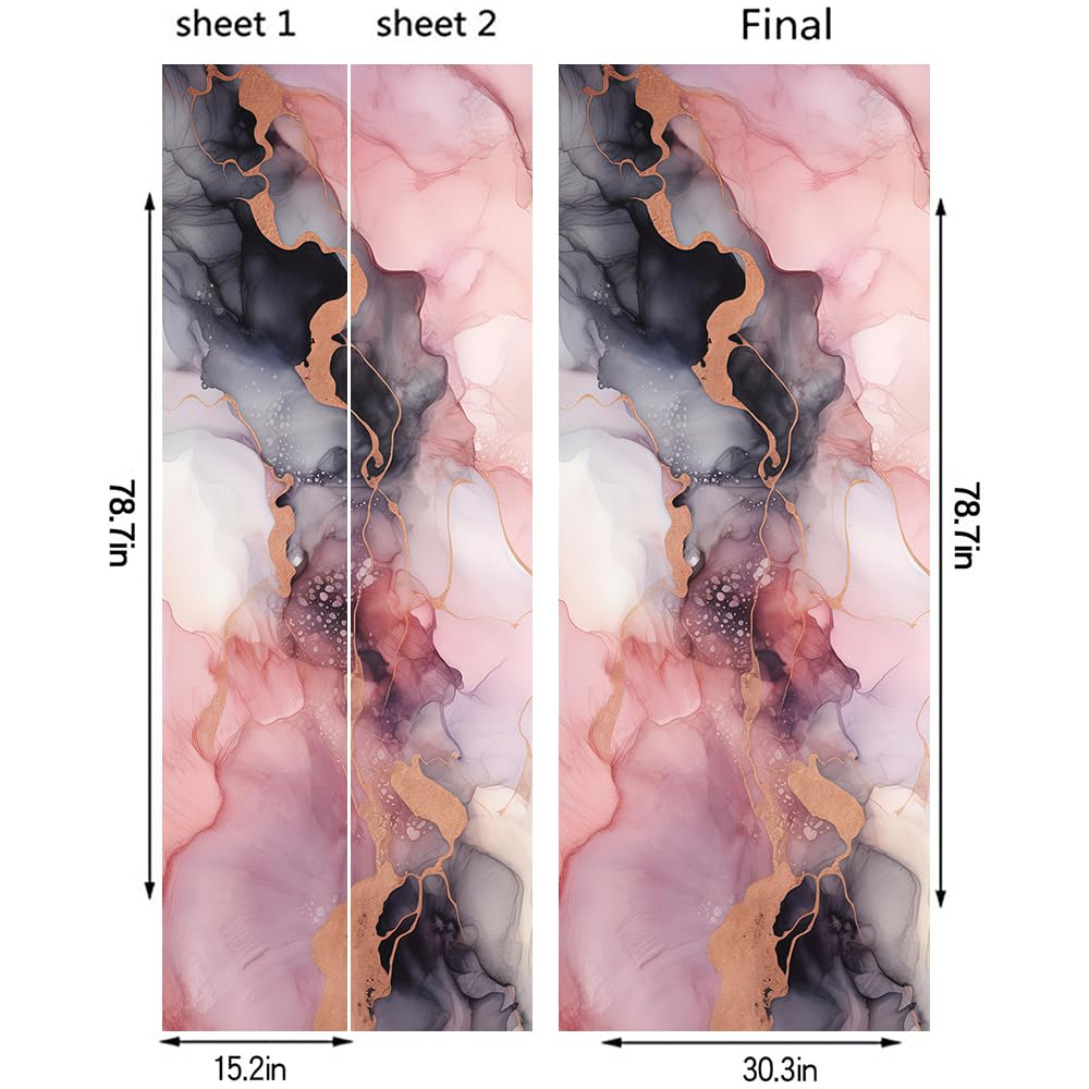 REDAMANCY Modern Pink Grey Purple Abstract Marble Peel and Stick Door Stickers Vinyl Decals Decor Modern Self-Adhesive, Waterproof, Removable