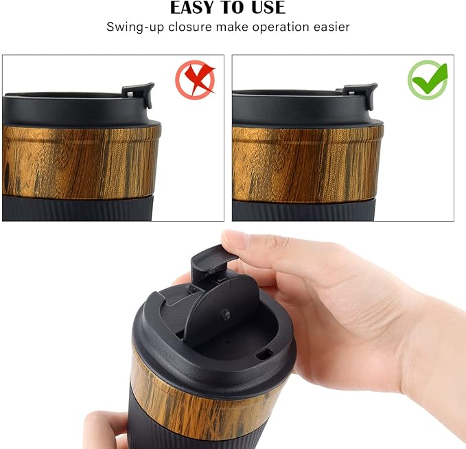 CS COSDDI 12 oz Stainless Steel Vacuum Insulated Tumbler - Coffee Travel Mug Spill Proof with Lid - coffee Cup for Keep Hot/Ice Coffee,Tea and Beer (D-wood grain)