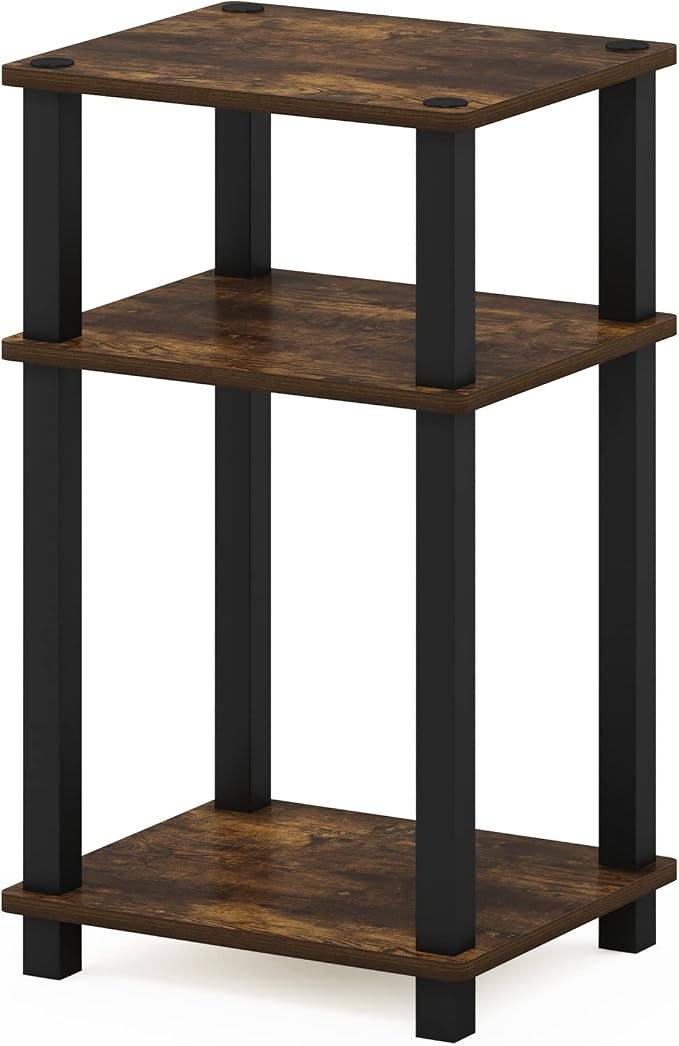 Furinno JUST Night Stnad, 3-Tier Nightstand Open Shelf, Toolless Assembly Bedside Table, End Table, Side Table, with Square Tube, for Living Room, Bedroom, Amber Pine