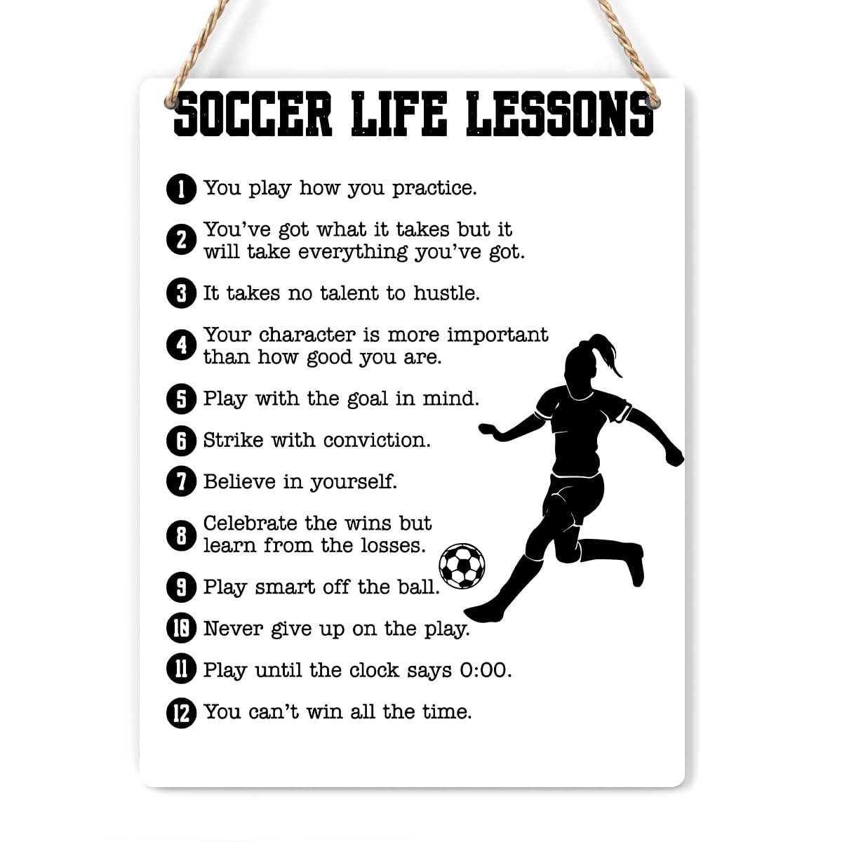 Soccer Life Lessons Wood Sign Inspirational Soccer Wall Art Decor Signs for Women Players Living Room Game Room Playroom Bedroom Gym Decor 8x10 Inch