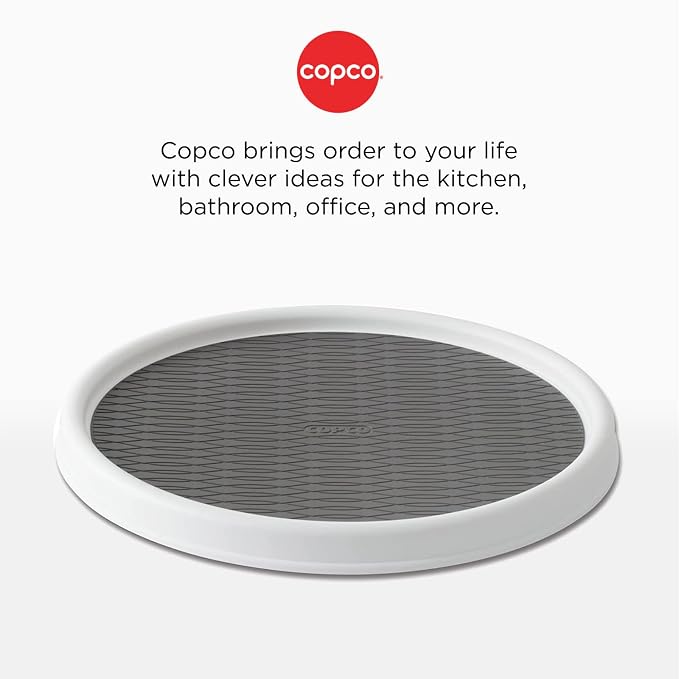 Copco Basics Non-Skid Pantry Cabinet Lazy Susan Turntable, 12-Inch, White/Gray, 1 Count (Pack of 2)