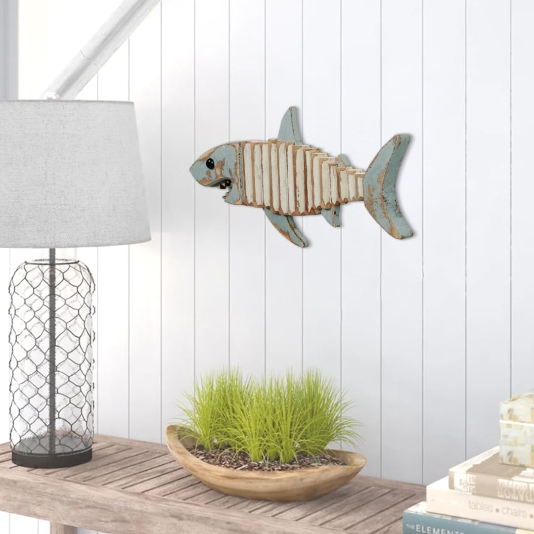 Mint Bucket Brands Driftwood Fish Nautical Wall Decor - Handmade Wooden Rustic Coastal Wall Art for Living Room, Bedroom, Office, Bathroom - Ocean Beach Decoration (Raya)