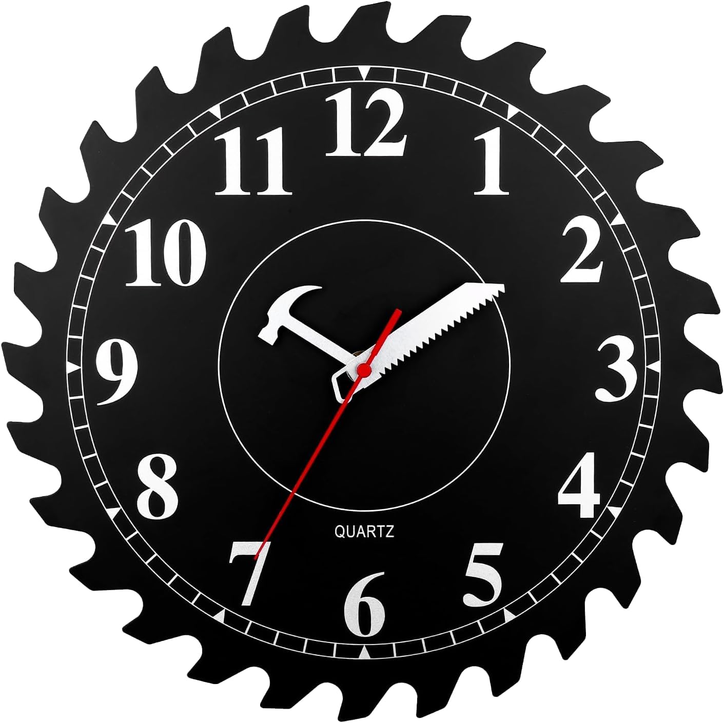 CIGERA 12 Inch Wall Clock with Circular Saw Blade Dial, Handsaw and Hammer Pointer,Great Decor for Home,Workshop and Man Cave (Black)