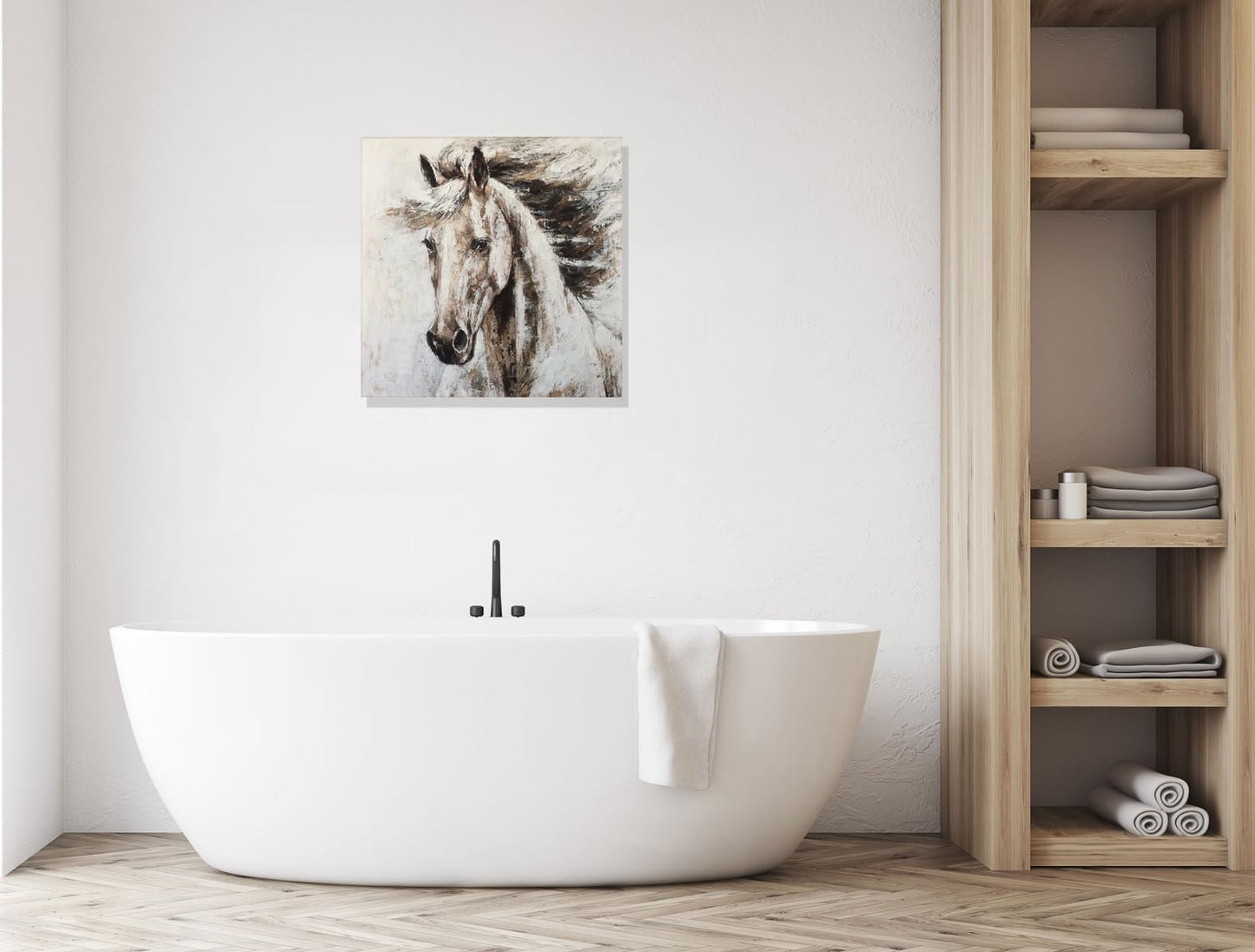 RICHSPACE ARTS Horse Pictures on Canvas Modern Farmhouse Bedroom Wall Art Rustic Bathroom Wall Decor Brown Painting Western Artwork 16x16