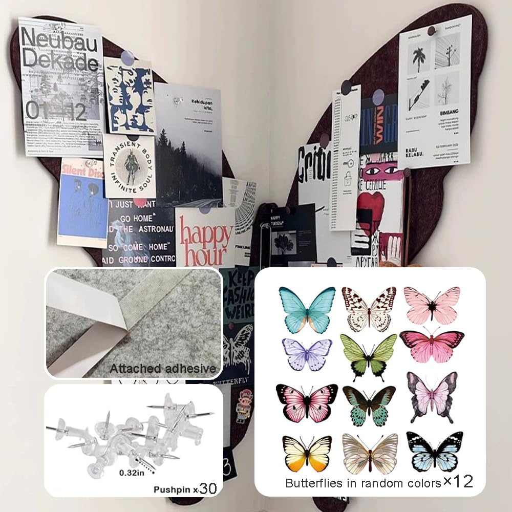 OULIGET Butterfly Cork Boards,3D Foldable Butterfly Wall Collage Kit,Wall Mount Bulletin Display Pin Board for Notes Photos and DIY Wall Decor,With Pushpins