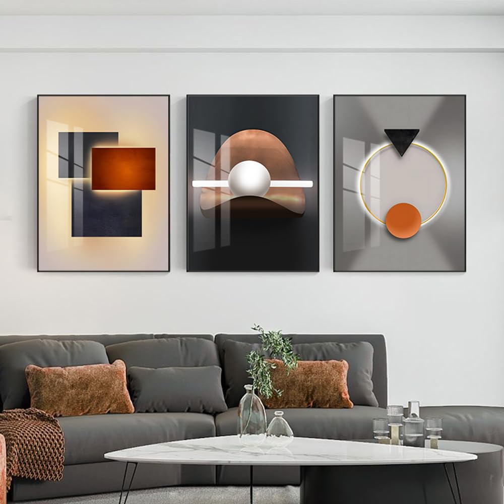 ARTFEB Large Framed Bright Modern Wall Art for Living Room Bedroom Office Abstract Gray Wall Painting 3 Piece Set Wall Decor (Black, 24" X 32" X 3 pieces)