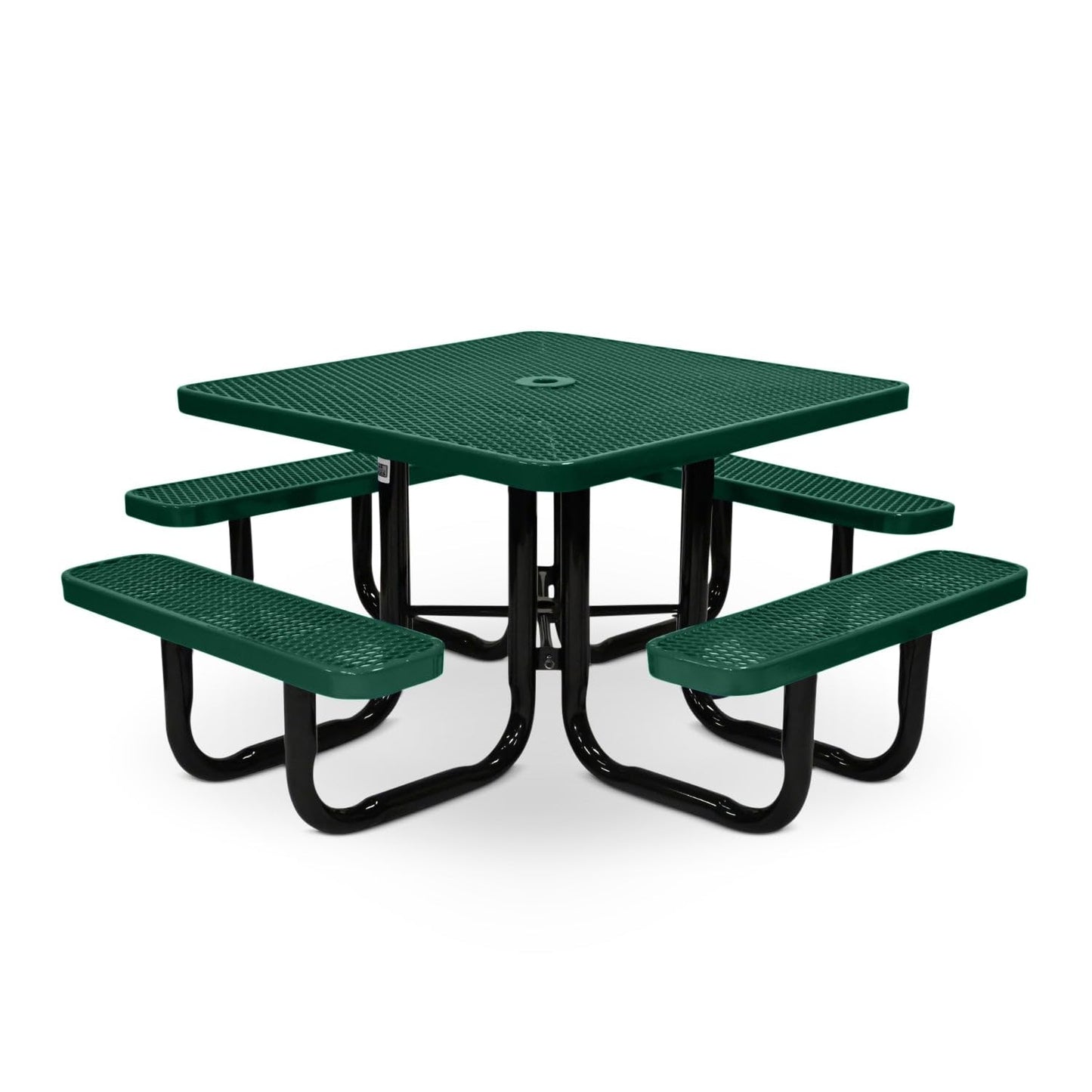 46” Square Heavy-Duty Expanded Metal Green Picnic Table