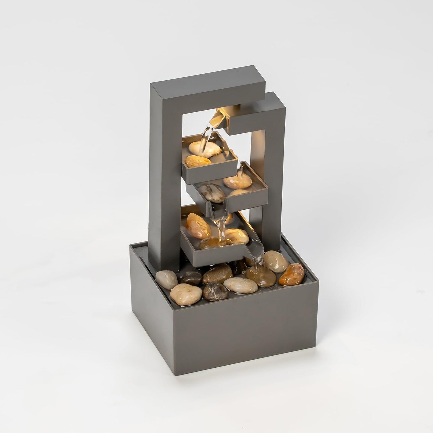 Puulye Desktop Waterfall Fountain Small- 9.65" Relaxation Tabletop Fountain with Soothing Sound for Office & Home Decor - Desktop Water Fountain Feature with Natural Stones