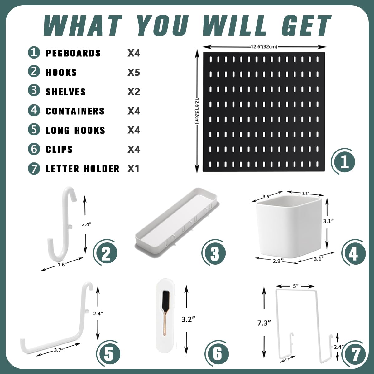 MULSAME Pegboard Combination Kit, 25.2" x 25.2" Wall Mounted Storage Set with 4 Pegboards & 20 Accessories Hanging, Peg Boards Organizer