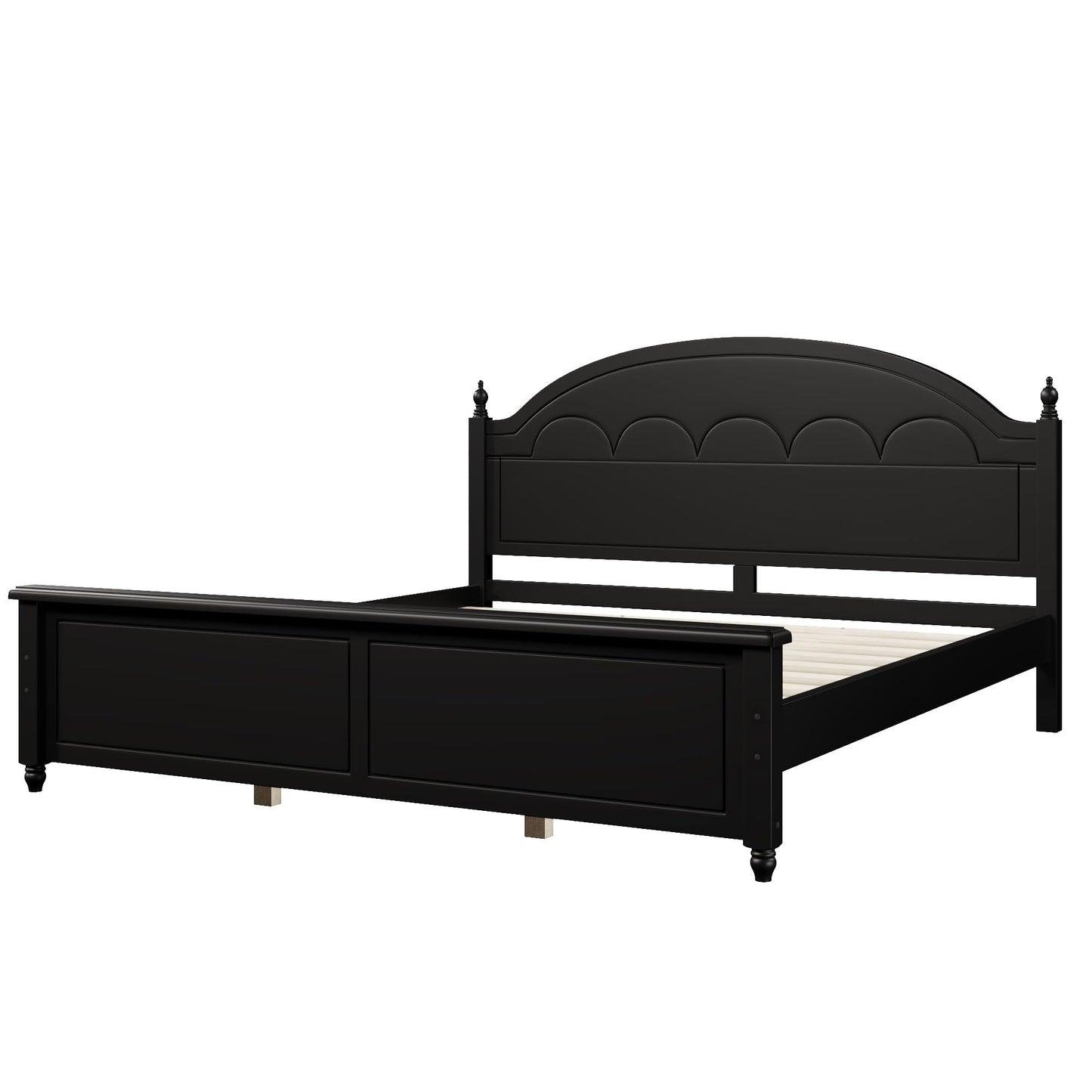 Merax Queen Platform Bed Frame with Arched Headboard, Solid Wood Construction, Classic Elegant Design, Sturdy Support, No Box Spring Needed, Easy Assembly, Black
