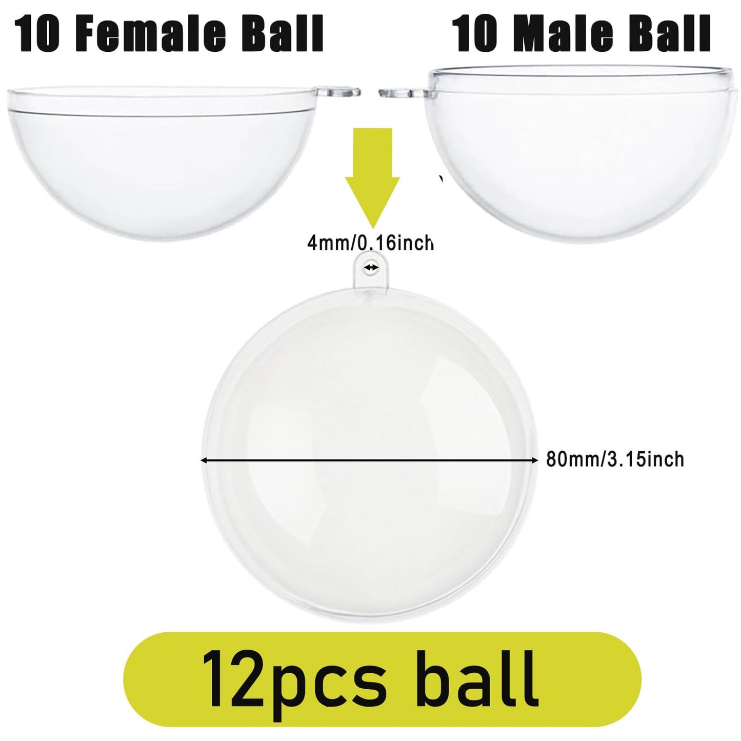 12 Pack Clear Plastic Fillable Ornament Ball 3.15''/80mm for Christmas,Holiday, Wedding,Party,Home Decor Filling Transparent Plastic Decorative Call DIY Craft Ball