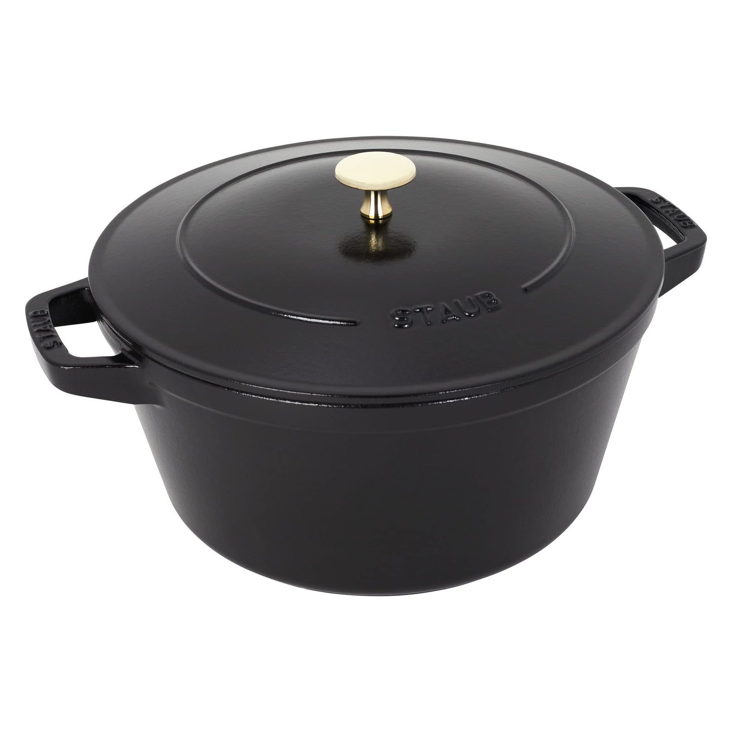 STAUB Cast Iron Set 4-pc, Stackable Space-Saving Cookware Set, Dutch Oven, Skillet, Grill Pan with Universal Lid, Made in France, Matte Black