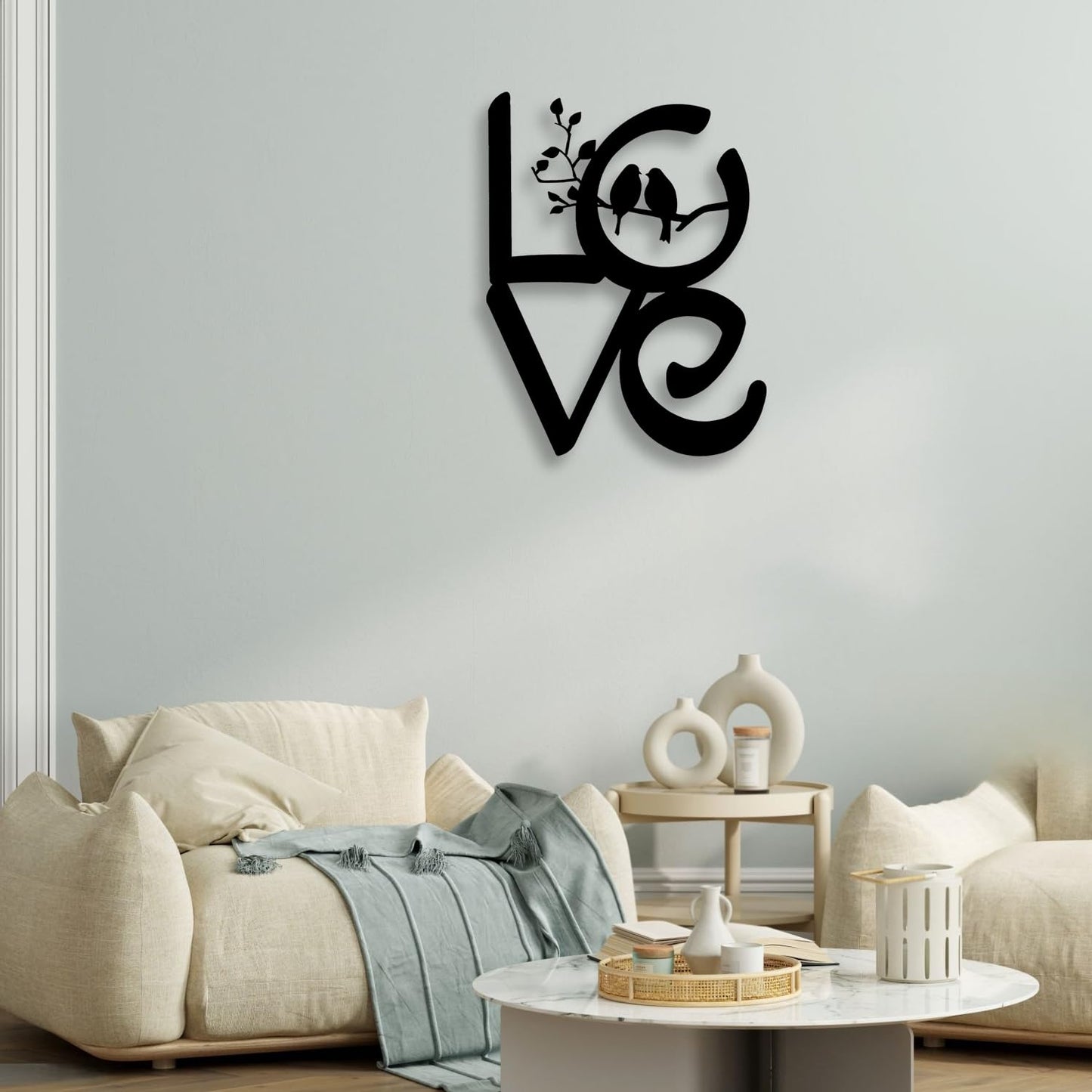 LIYOUYA LOVE Tree Couple Bird Metal Wall Decor - Love Art Room Decor Black Wall Art Home Decor for Living Room, Bathroom, Bedroom, Dining Room (Black)