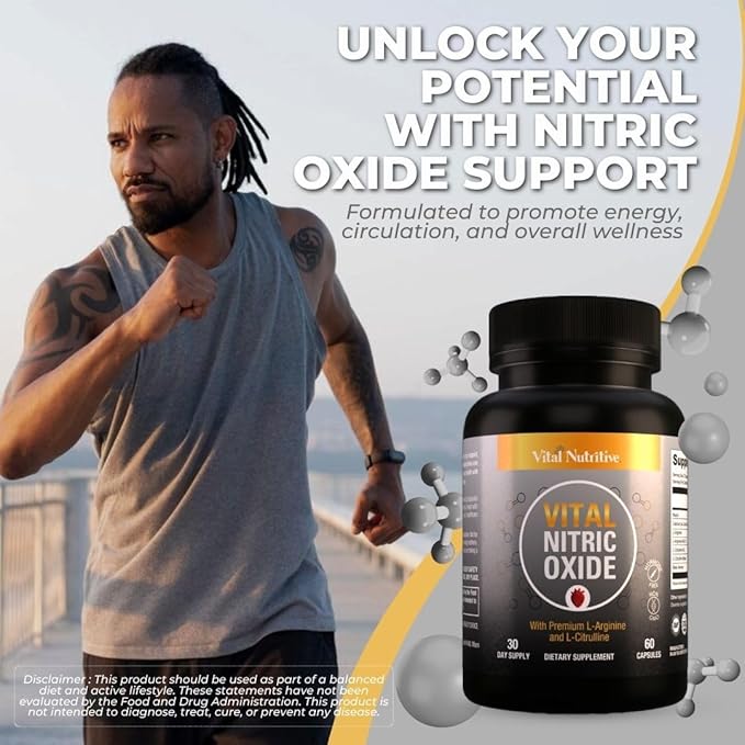 Vital Nitric Oxide Supplements for Men - Workout Booster Supplement for Men - Nitrous Oxide Boost Blood Flow, Blood Pressure, Energy & Workout Performance with L Arginine L Citruline-30 Days Supply