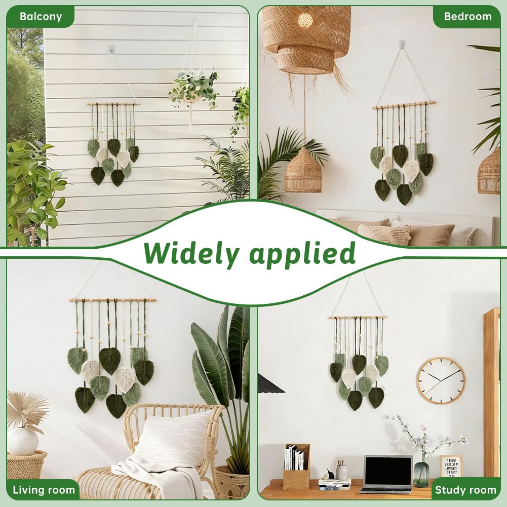 LORGVEXN Macrame Wall Hanging Leaves Tapestry, Handmade Woven Tapestry, Chic Yarn Tassels Leaf Wall Art Decor for Bedroom Living Room Office Apartment (green)
