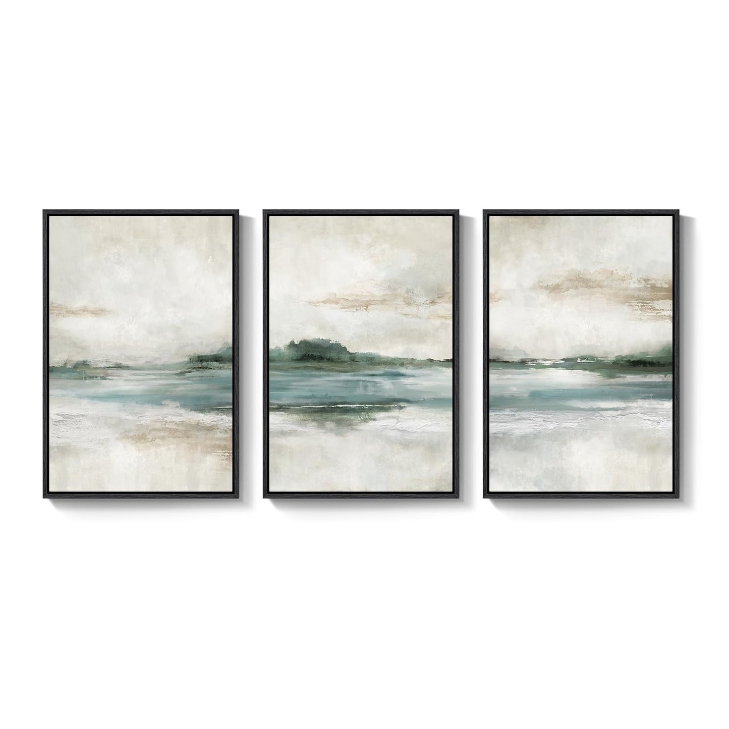 Large Framed Abstract Nature Landscape Wall Art for Living Room, Set of 3 Modern Canvas Prints Paintings Artwork for Walls, Green Lake Pictures for Hallway, Dining Room, Office Wall Decor 24x36 Inch