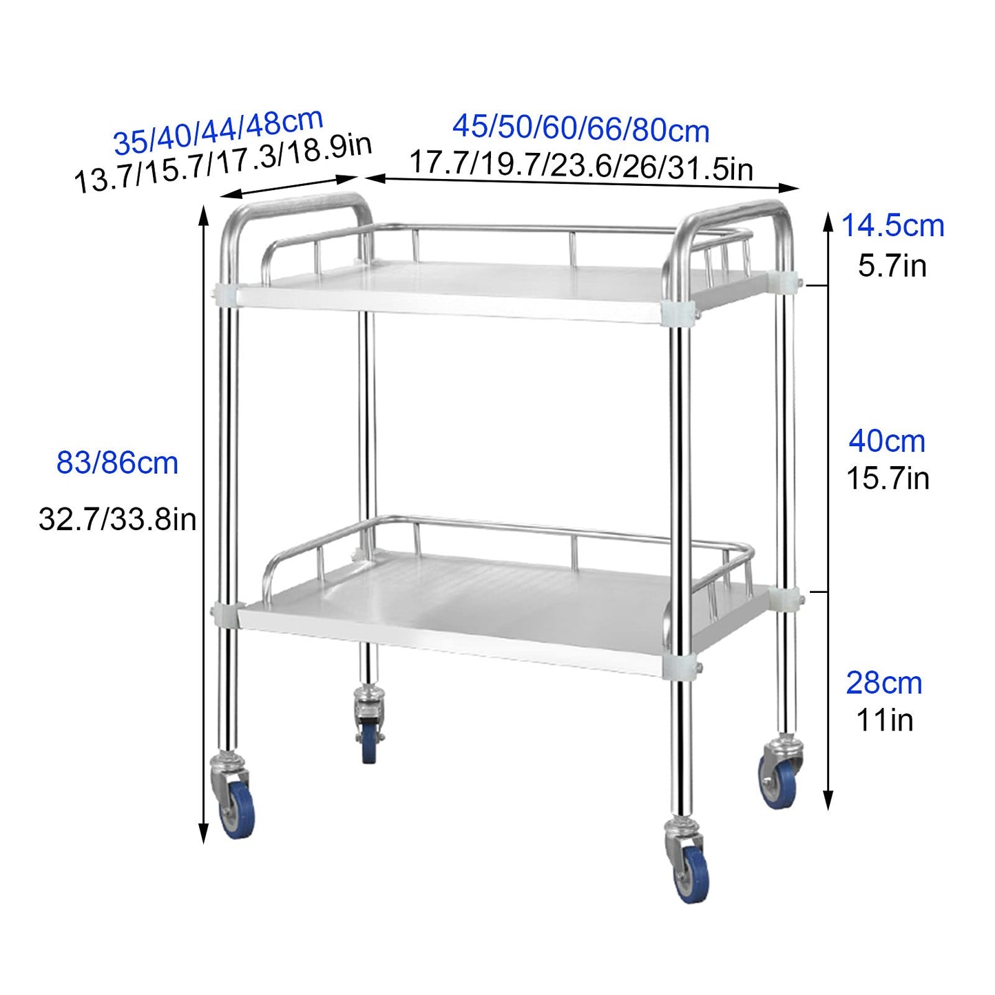 Serving Trolley, Stainless Steel Utility Rolling Cart, Catetrolley, Storage Trolley Cart Detachable, With Locking Wheels, Kitchen Car Shelf Utility Service Cart,3 Layers 60 * 40,2 Layers 60*40*86cm