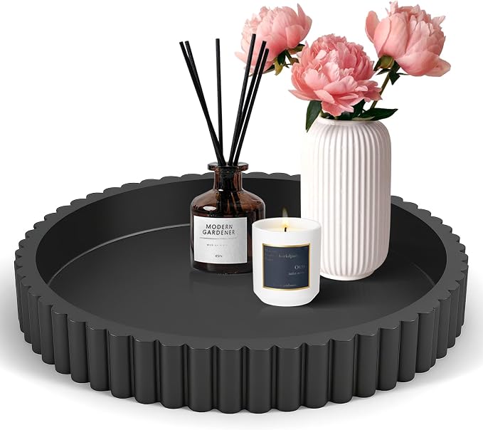 Decorative Tray for Coffee Table Decor, 11" Round Wooden Coffee Table Tray, Modern Decorative Trays for Home Decor, Living Room, Entry, Dining Room (Black)
